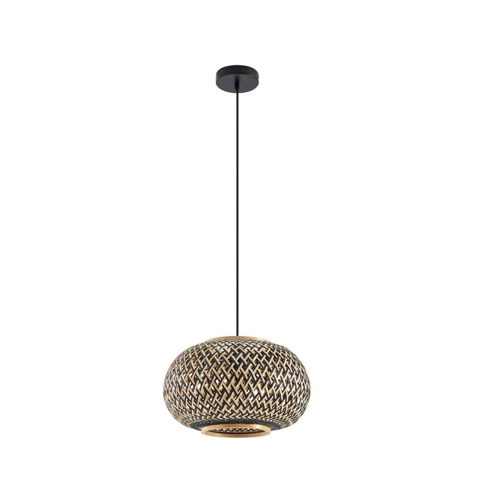 Lindby Hängeleuchte Nerys, 1-flg., schwarz, Bambus, Ø 38 cm