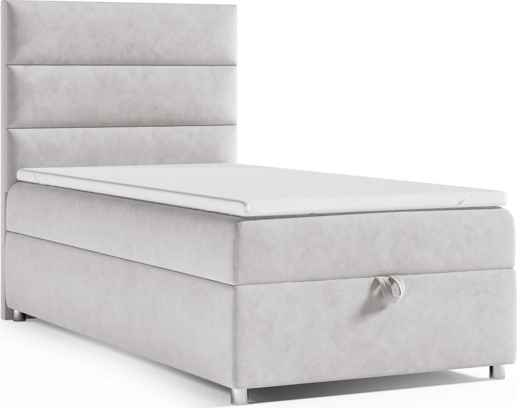 Best for Home Boxspringbett mit Bettkasten Trinity K4-SINGLE 90x200 Bonellfederkern inkl. Topper - Silber