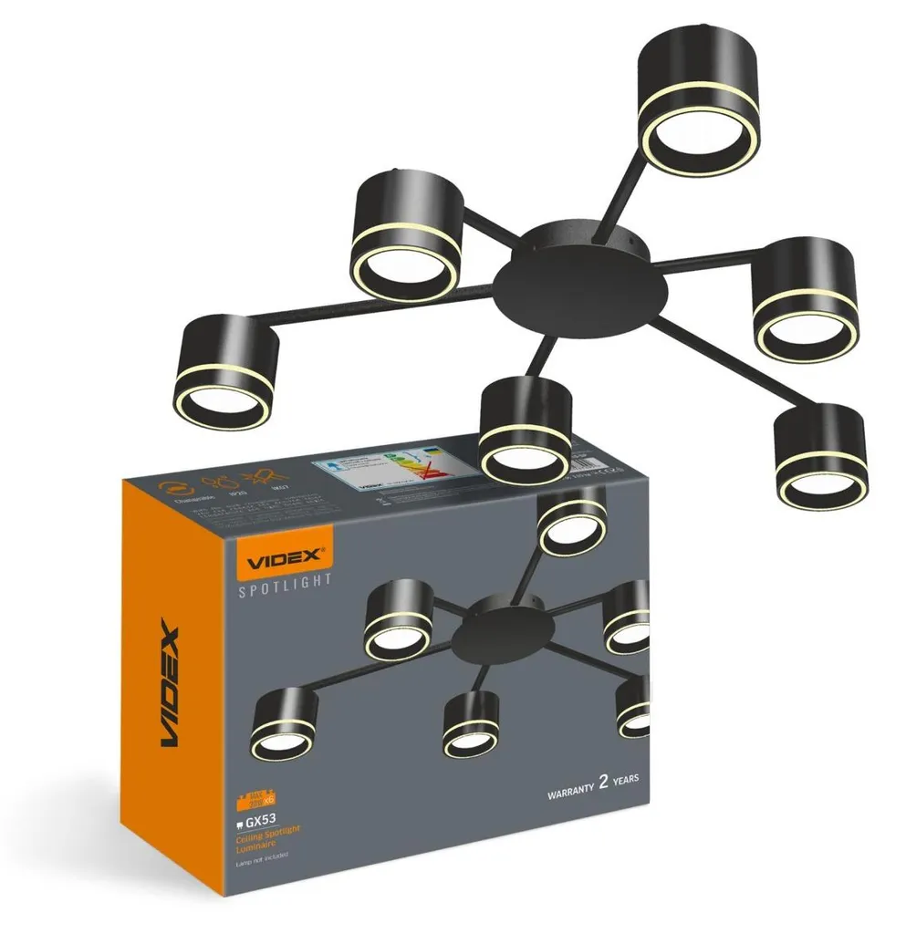 VIDEX VL-SPF21B-BP Plafonnier 6xGX53 Noir - Luminaire Design Moderne