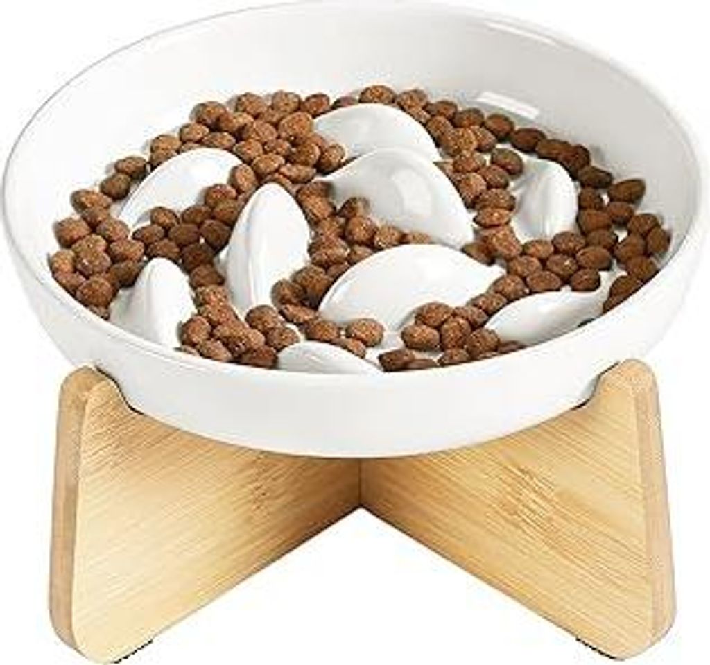 PETTOM Anti Schling Napf Katze Erhöht, Keramik Antischlingnapf Katze, Slow Feeder Katzen Nassfutter, Antischlingnapf für Katzen und Kleine Hunde