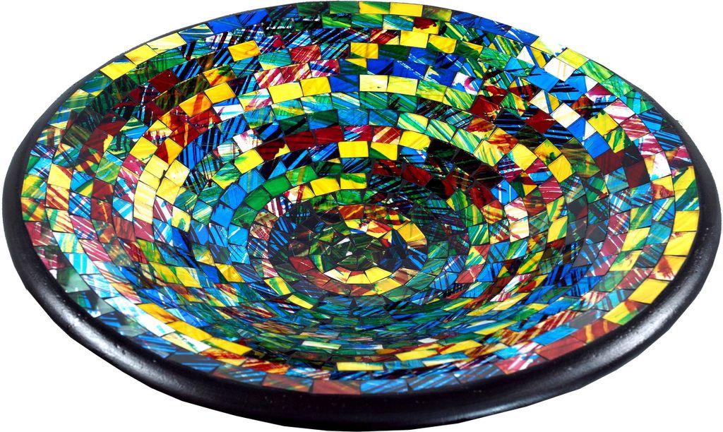 Runde Mosaikschale, Untersetzer, Dekoschale, Handgearbeitete Keramik & Glas Obst Schale - Design 22, Mehrfarbig, Keramik,Glas, Größe: Mittel (Ø ...