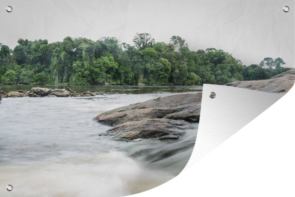 MuchoWow 120x80 cm Outdoor-Poster Gartendeko Sichtschutz Garten Poster für den Garten Kleiner Wasserfall