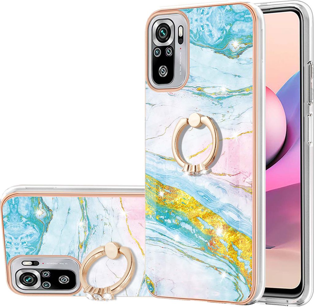 Redmi Note 10 4G Marmor Handyhülle mit 360 Grad Ring Ständer Ultra Dünn Soft TPU Bumper Anti-kratzt Schutzhülle für Xiaomi Redmi Note 10 4G / ...