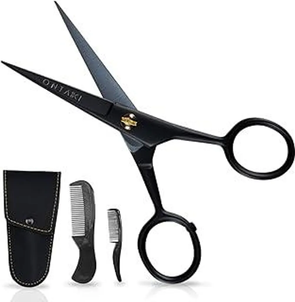 ONTAKI Forbici Barba Professionali 12,7cm Acciaio Tedesco Nero