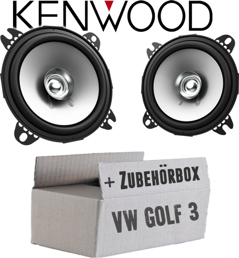 Lautsprecher Boxen Kenwood KFC-S1056 - 10cm Koax Auto Einbauzubehör - Einbauset passend für VW Golf 3 Armaturenbrett Front - justSOUND
