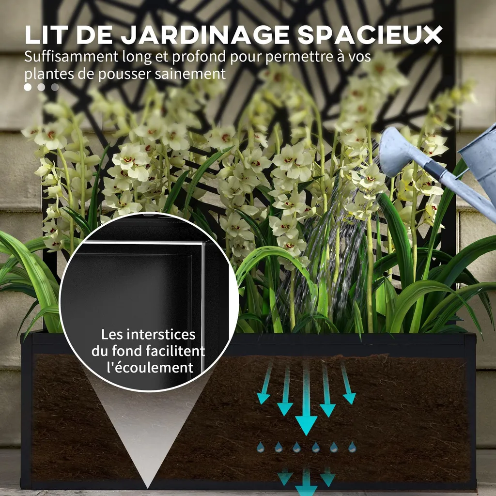 Jardinière avec Brise-vue Treillis en Métal - Support Plante Grimpante 113H - 4