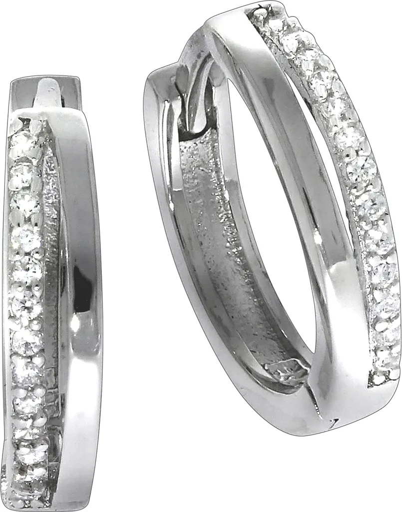 Orecchini a cerchio pieghevoli in argento 925/- rodiato 1,5 cm con zirconi