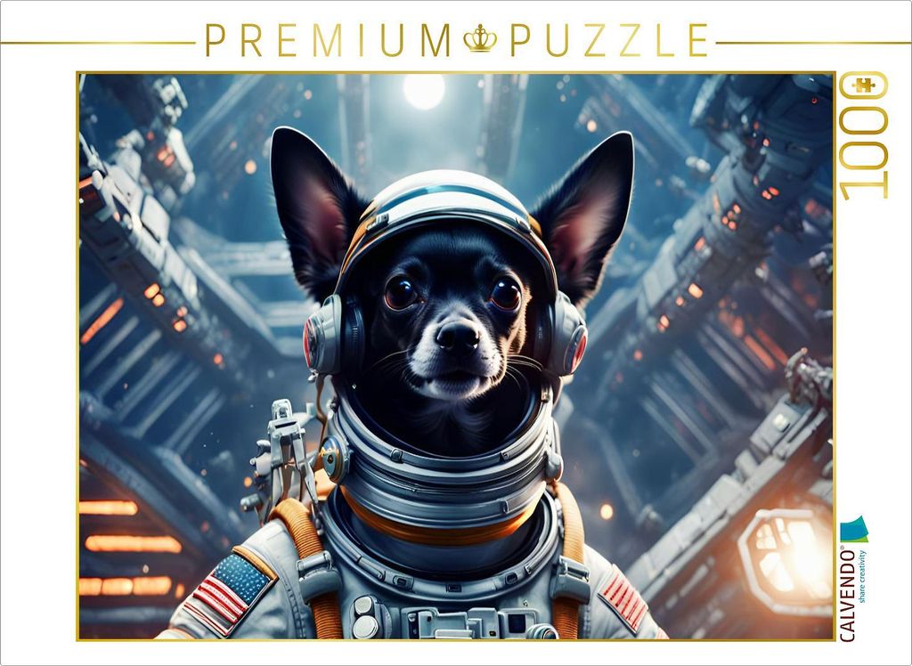CALVENDO Puzzle Chihuahua Raumfahrer im Raumschiff | 1000 Teile Lege-Größe 64x48cm Foto-Puzzle für glückliche Stunden