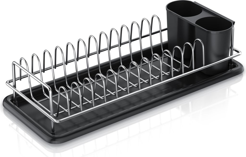 Arendo Abtropfgestell, Geschirrständer, platzsparend, kompakt, 12 Tellerhalter, Besteckhalter, Edelstahl, Abtropfschale, rostfrei, robust, einfach...
