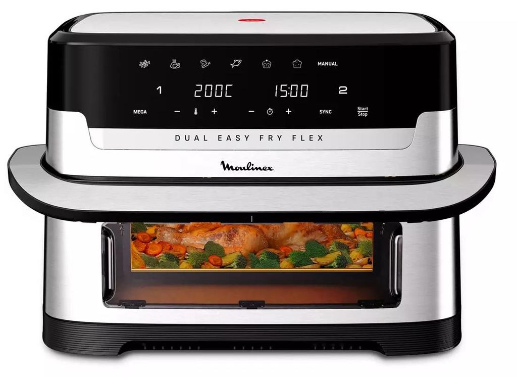 Moulinex Dual Easy Fry Flex EZ922DF0 Fritteuse Doppel 9 l Eigenständig 2700 W Heißluftfritteuse Schwarz, Edelstahl
