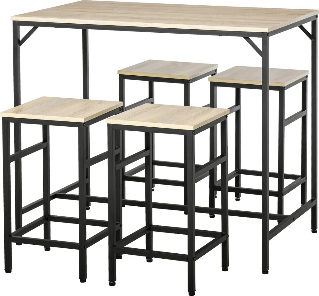 Mange-debout avec 4 tabourets de bar style scandinave décor chêne