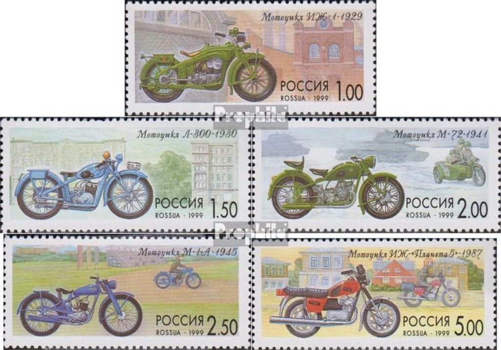 Briefmarken Russland 1999 Mi 744-748 (kompl.Ausg.) postfrisch Geschichte des Motorradbaus