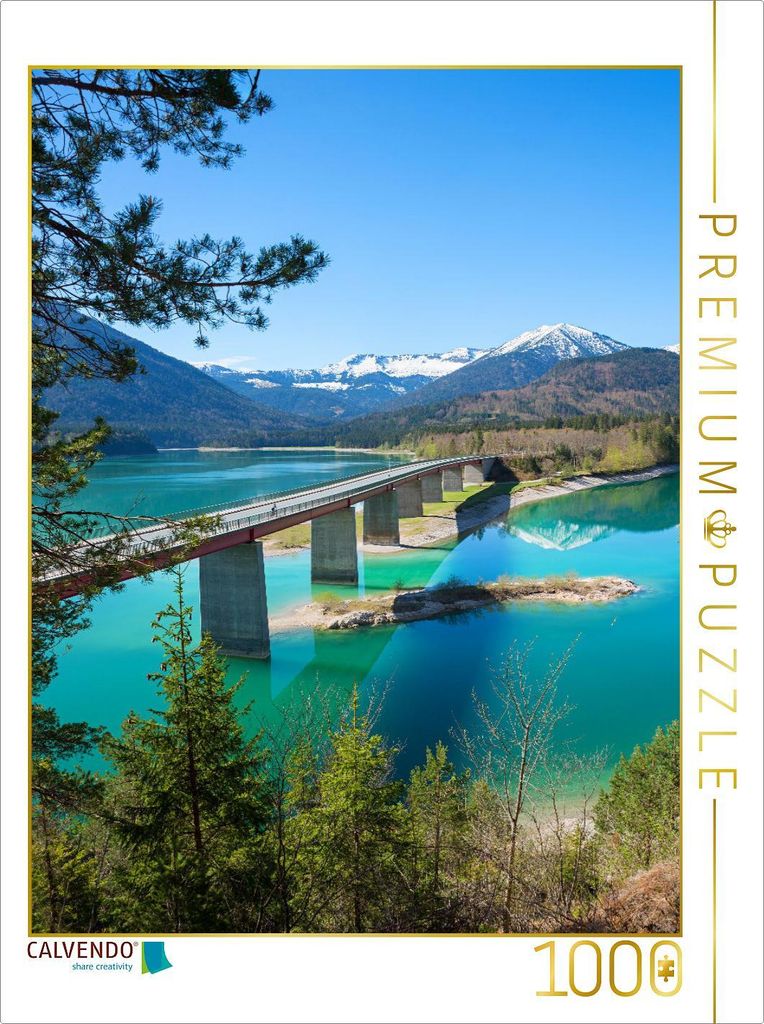 CALVENDO Puzzle Brücke über den Sylvensteinsee | 1000 Teile Lege-Größe 64x48cm Foto-Puzzle für glückliche Stunden