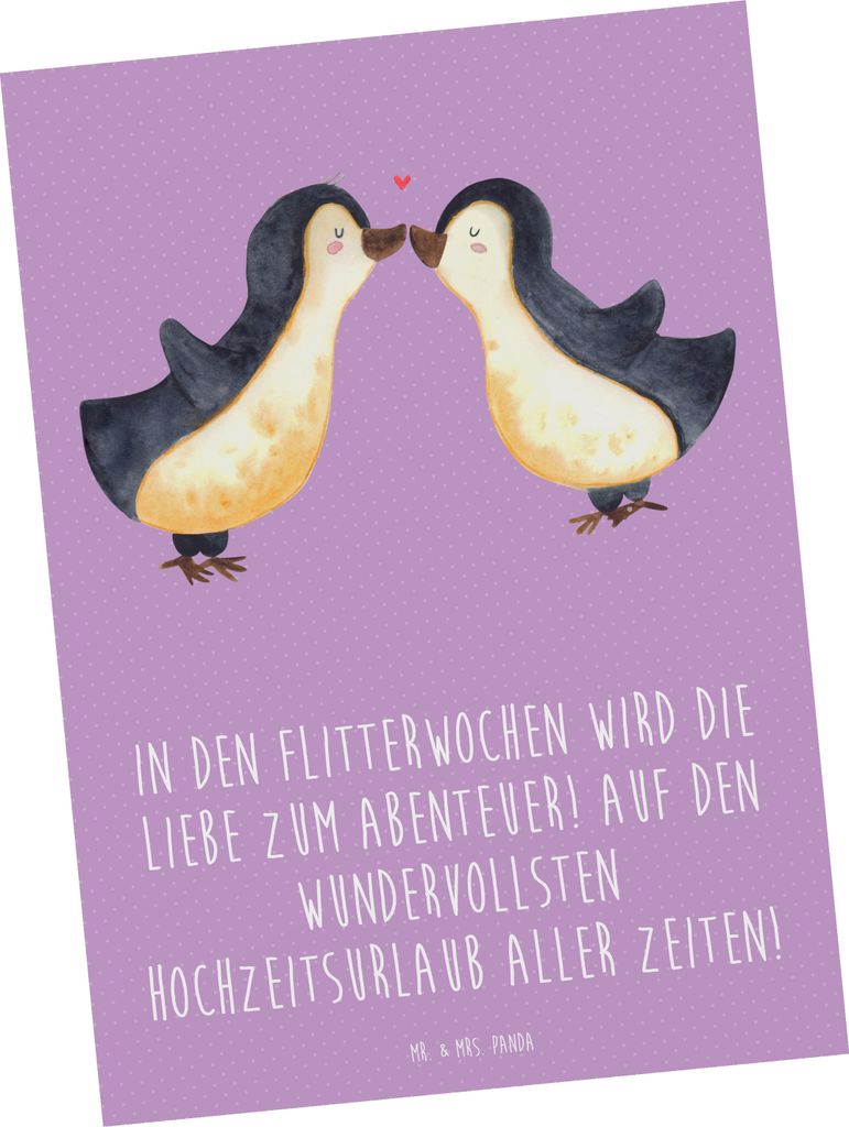 Mr. & Mrs. Panda Postkarte Flitterwochen Abenteuer - Lavendeltraum - Geschenk, Heirat, Postkarten, Romantik, Brautpaar, Ansichtskarte, Ansichtskart...