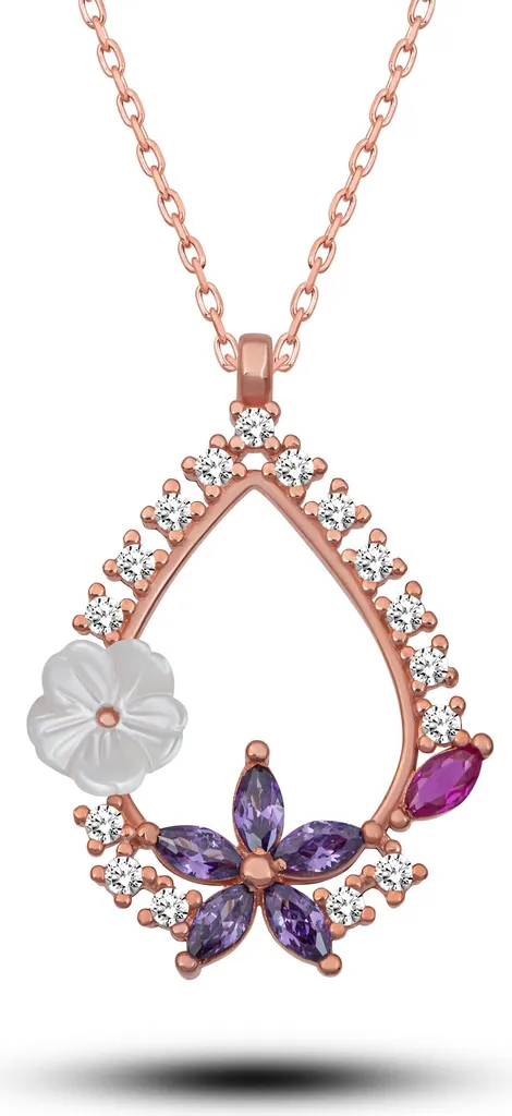 Collier Argent 925 Magnolia et Camélia Sertis de Zirconium Étincelant