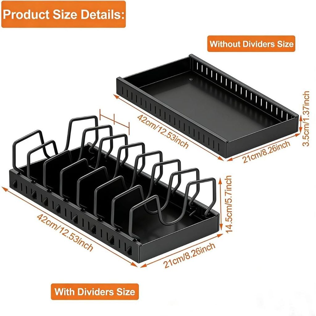 INF Einlagiges Ausziehregal Schlitzdesign Kohlenstoffstahl 42x21x3.2cm Küche Schwarz