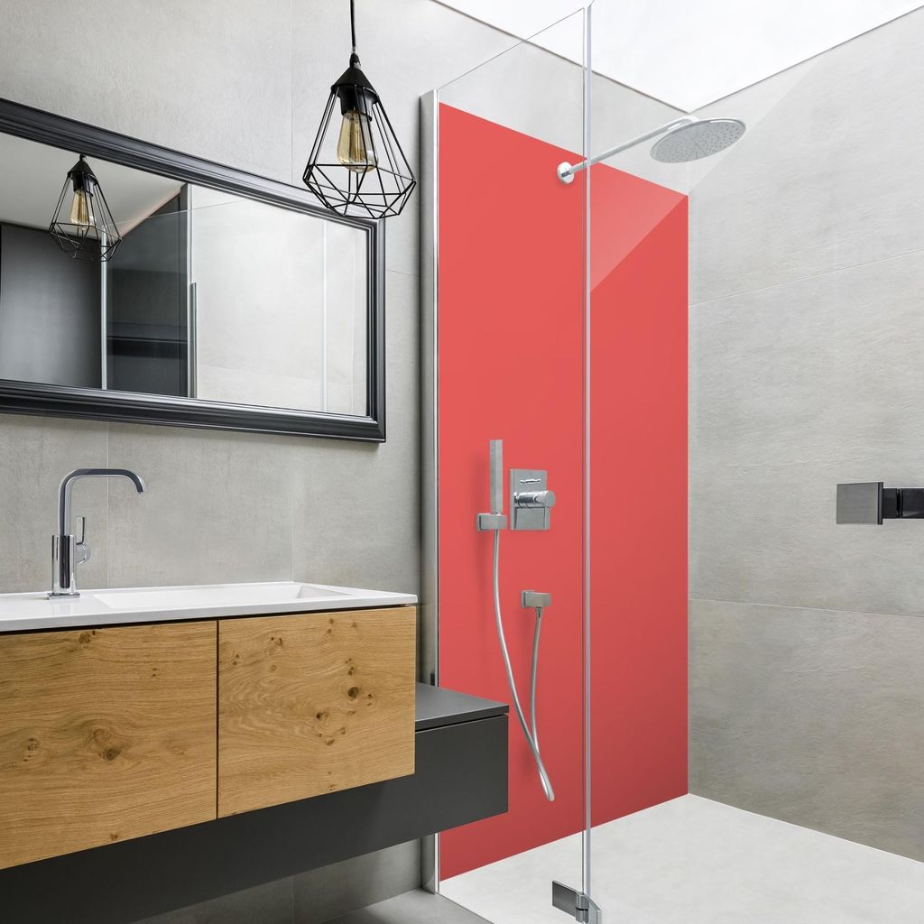 Duschrückwand mit Motiv selbstklebend - 0.35 mm Wandpaneel wasserfest Design rot Unifarben Badrückwand fugenlos Smart matt 100x190 cm