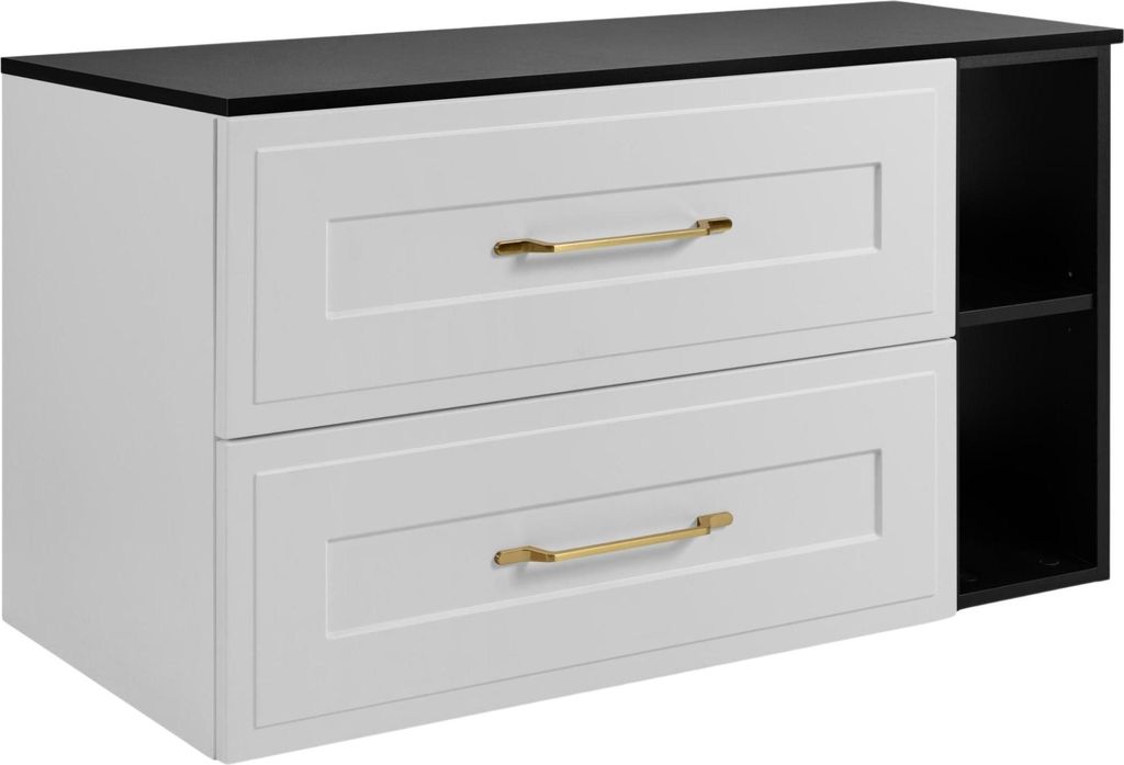 RODAN | Badschrank Hängend - 80 cm - Weiß, Schwarz - MDF - mit 2 Schubladen und Regal - Modern