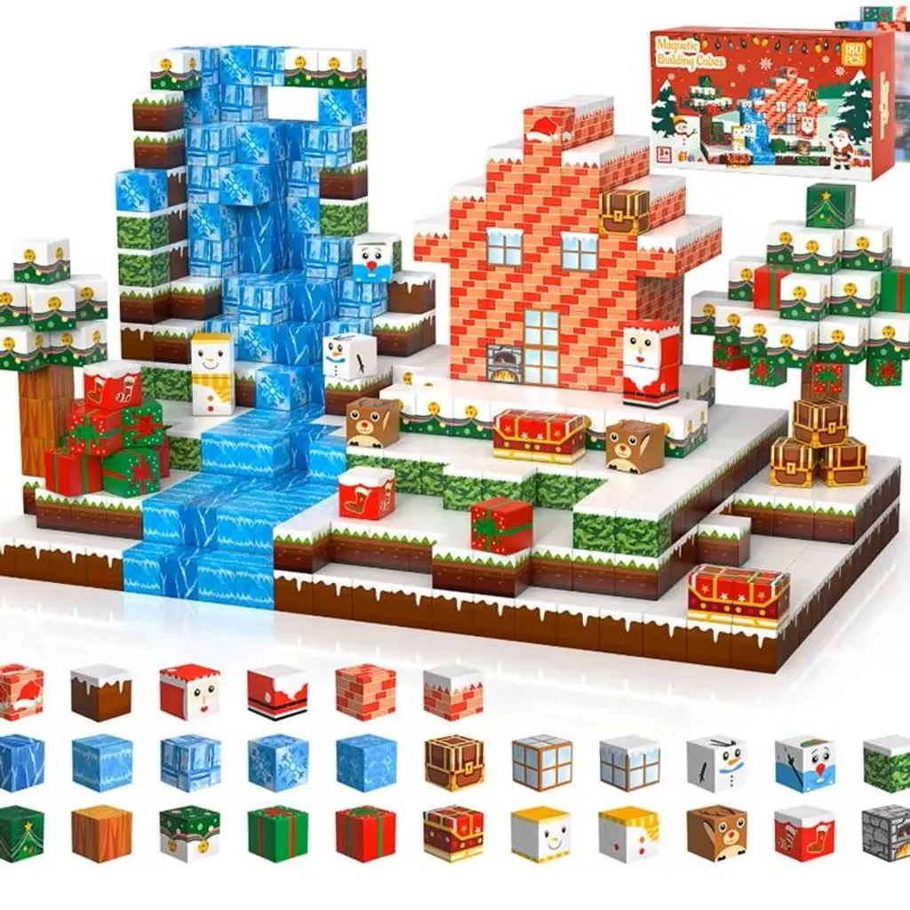 Blocs magnétiques transparents style hivernal pour enfants 154 pièces