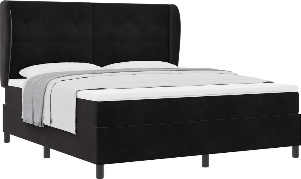 Boxspringbett mit Matratze Schwarz 200 x 180 cm Samt