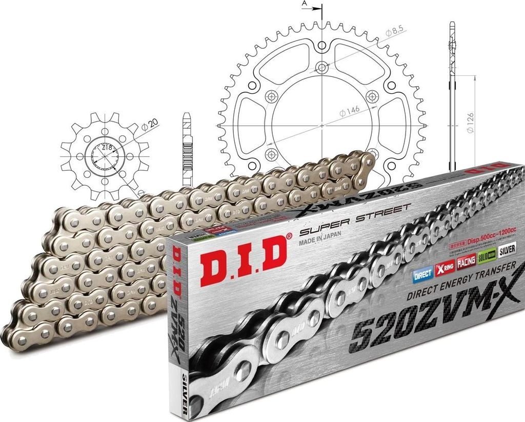 Kit Stealth (gold) passend für Suzuki RM125 97-99/RM125 04-05 12-50-114 DID520ZVM-X(S&S) Endlos