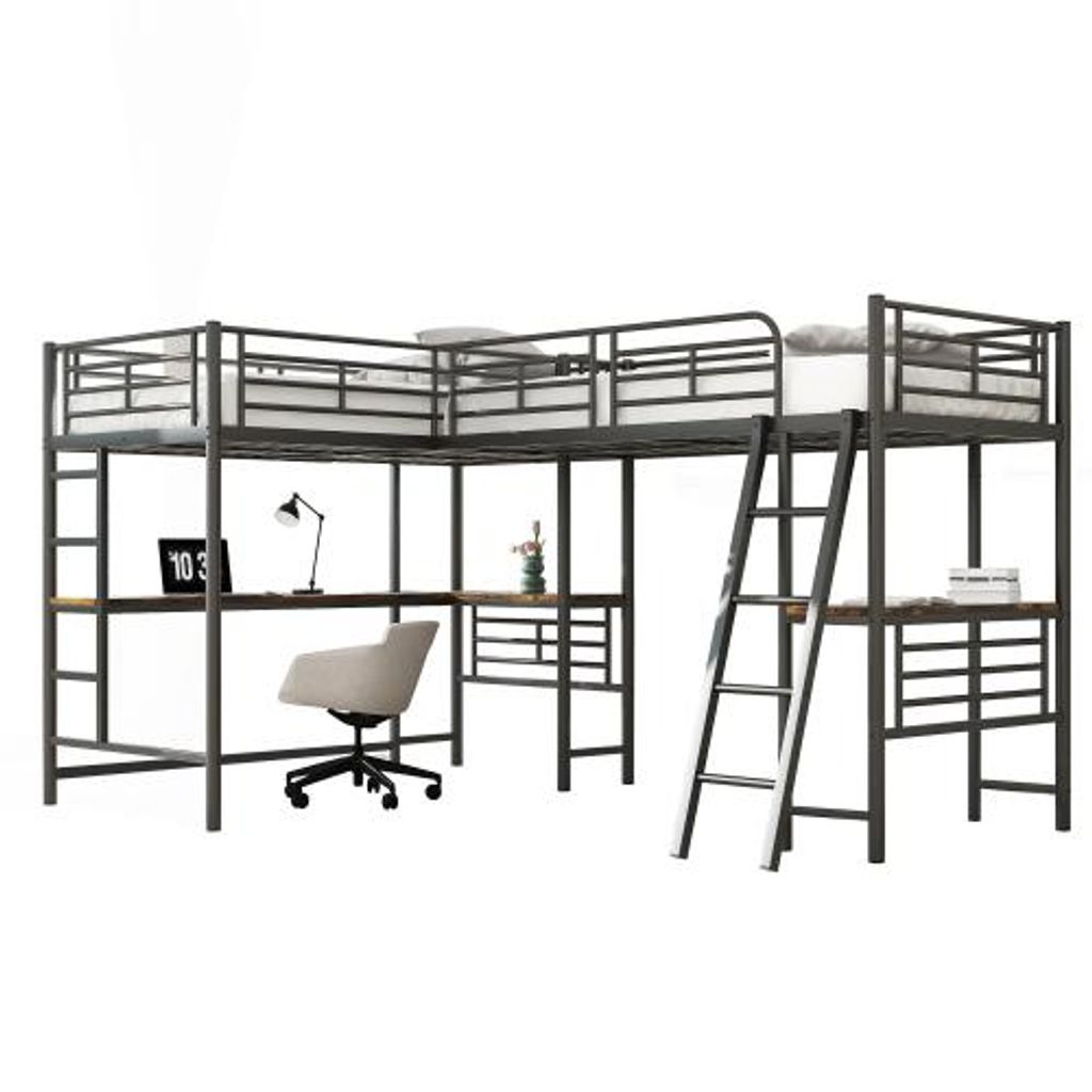 Hochbett mit 2 Liegeflächen und Schreibtisch, Produktbild 