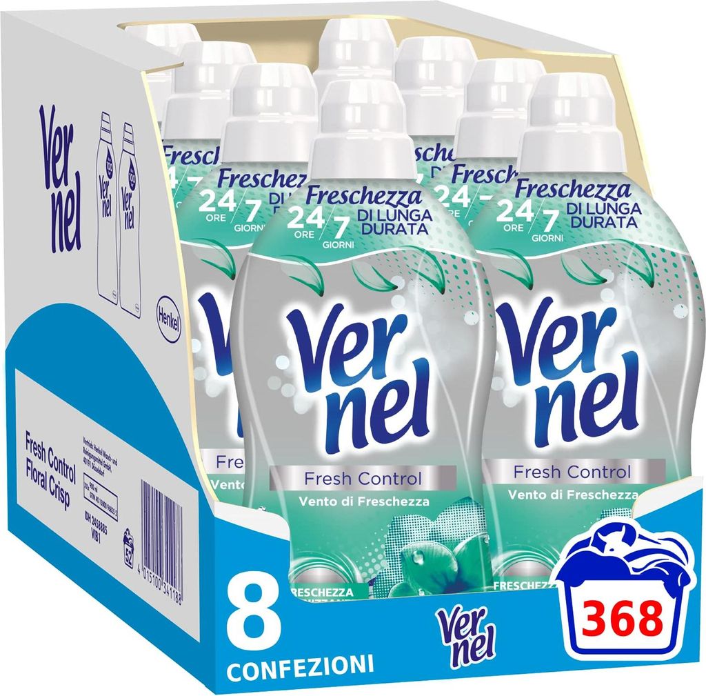 Vernel Fresh Control Weichspüler neutralisiert Gerüche, Duft frischer Wind, 8 x 46 Waschgänge, insgesamt 368 Waschgänge