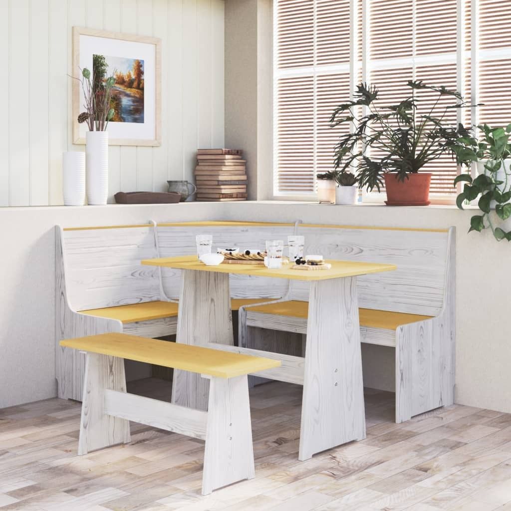 The Living Store 3-tlg. Eckbankgruppe Honigbraun und Weiß Massivholz Kiefer