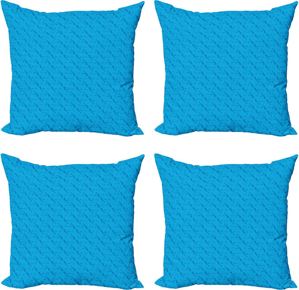 ABAKUHAUS Tiefsee Kissenbezug Set (4 Stück), Taucher und Fisch Silhouetten, Moderner Doppelseitiger Digitaldruck, 60 cm x 60 cm, Sky Blue Sea Blue
