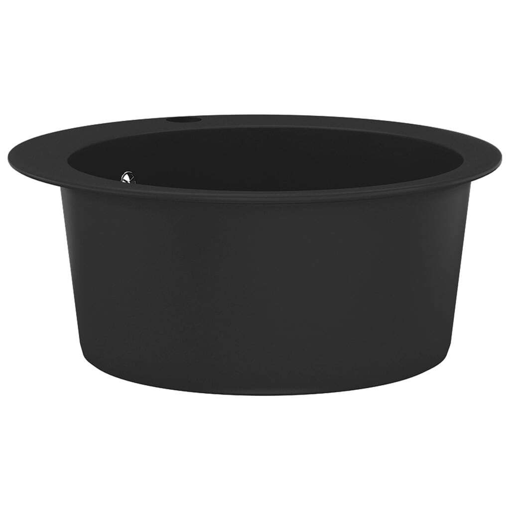 vidaXL Granitspüle Einzelbecken Rund Schwarz Produktbild 2