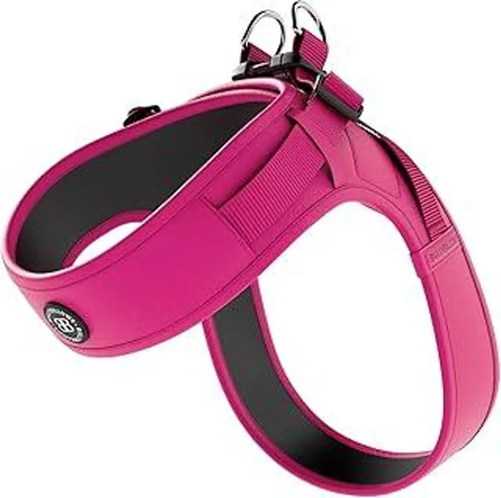 BullyBillows Pettorina Boomerang, non restrittiva, leggera, facile da indossare e da togliere, pettorina per cani di alta qualità con chiusura in velcro, rosa carminio, taglia M