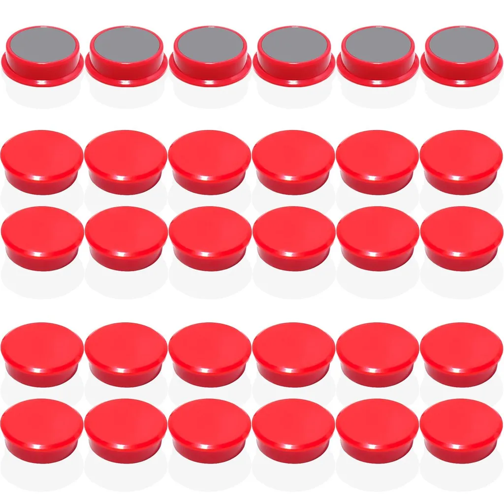 Aimants de bureau et cuisine - 30 aimants rouges pour tableaux blancs