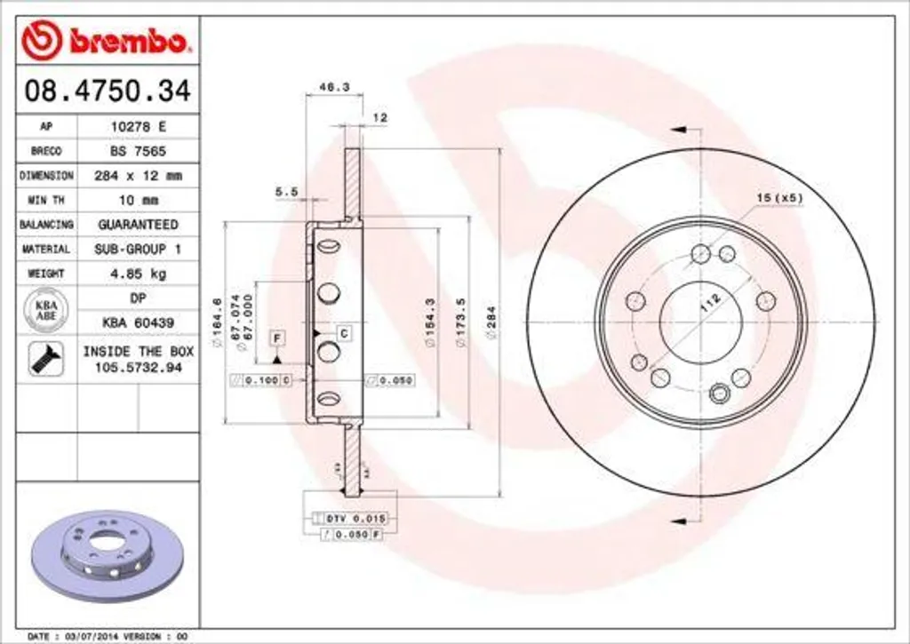 Disque de frein haute teneur en carbone Brembo pour Mercedes W124