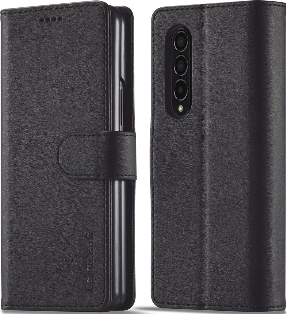 Galaxy Z Fold4 Hülle, Klapphüllen Brieftasche Leder Magnetverschluss Ständer Schutzhülle für Samsung Galaxy Z Fold 4 5G Schwarz