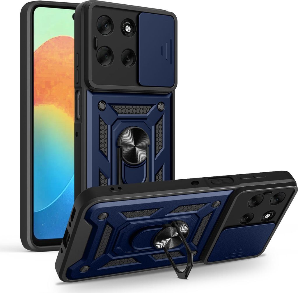 Outdoor Panzer Hülle für Motorola Moto G56 Handyhülle mit Kameraschutz Ringhalter in Blau
