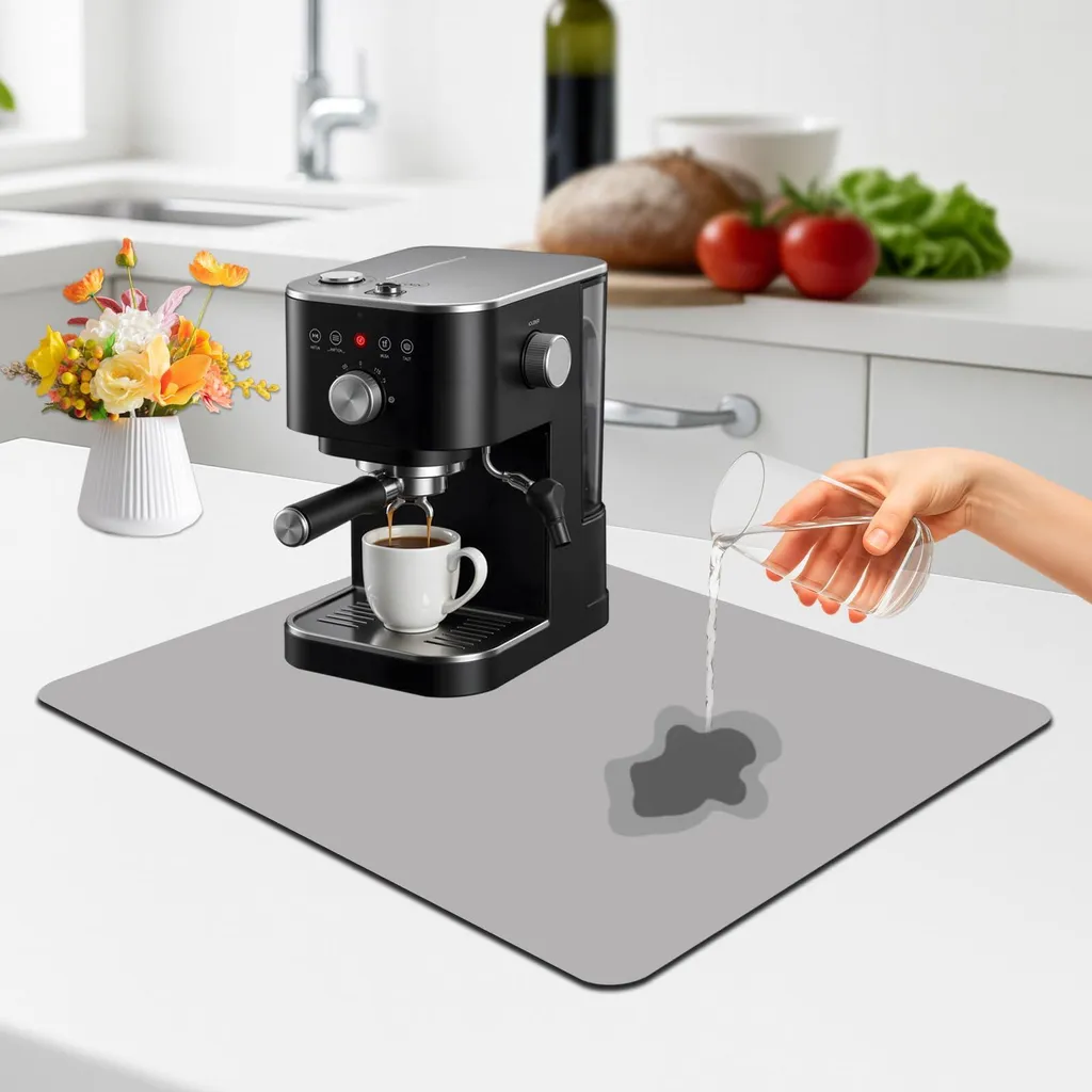 Tapis de Bar Absorbant pour Cafetière et Vaisselle - Gris 40 x 50 cm