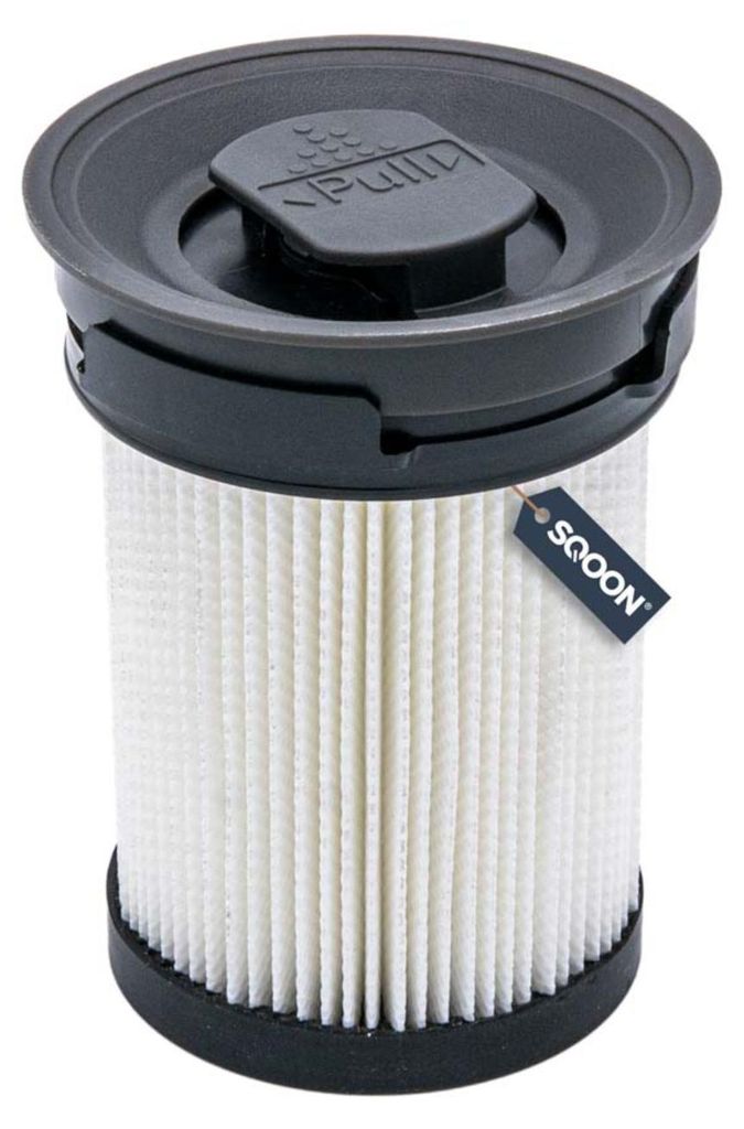 A close-up studio shot of a vacuum cleaner filter.