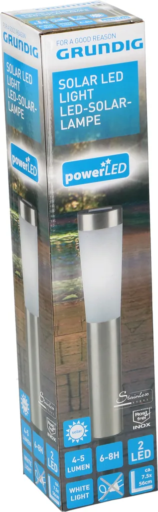 Grundig Lampe Solaire de Jardin LED en Acier Inoxydable - 56 cm de Haut
