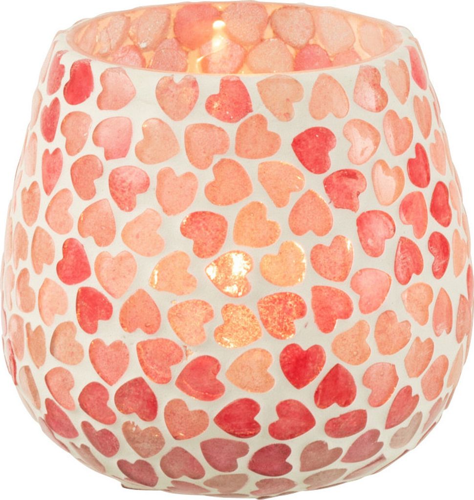 J-Line Teelichthalter Herz Mosaik Glas Rosa Small