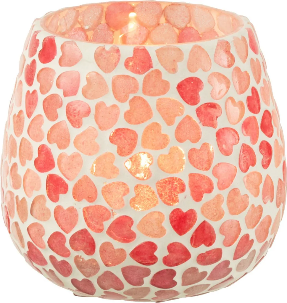 J-Line Photophore Coeur Mosaïque Verre Rose Small - Décoration Romantique