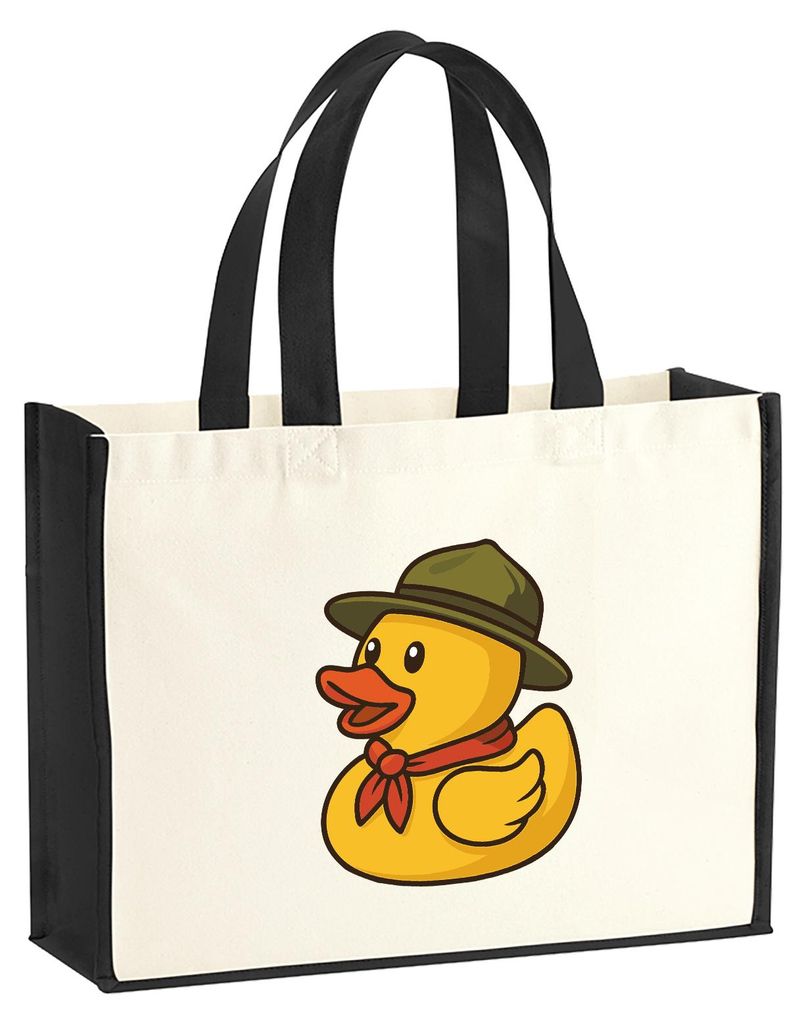 Huuraa Jutetasche Quietscheente Pfadfinder Gummiente Jungpfadfinder 21 Liter Black Jute und Baumwolle Einkaufstasche Geschenkidee
