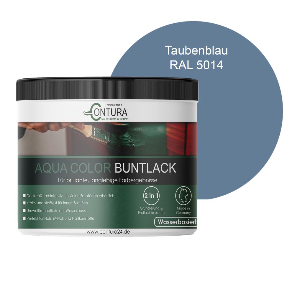 Contura 250ml. Buntlack Lackfarbe Lack Außen Innen Holz Metall Farbe Holzlack Möbellack - RAL 5014 Taubenblau
