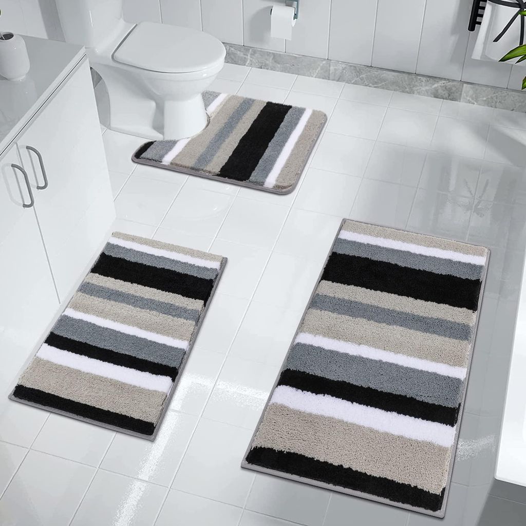 Set aus 3 weichen Badematten und -vorlegern, Mikrofaser, rutschfest, wasserabsorbierend, maschinenwaschbar, Badematte und WC-Vorleger für Dusche, ...