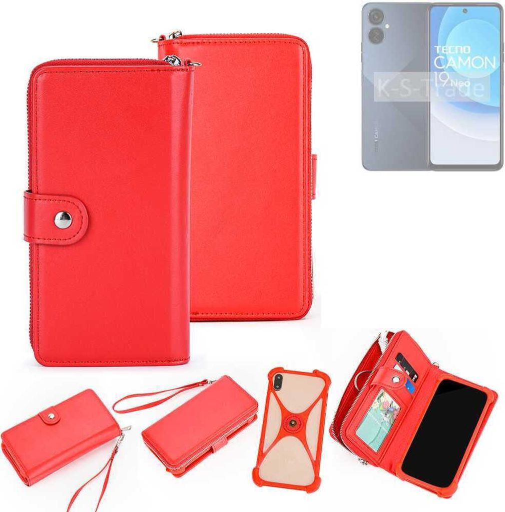K-S-Trade 2in1 Schutzhülle Portemonnee Handyhülle mit Bumper kompatibel mit Tecno Camon 19 Neo Hülle Case Etui Geldbörse Smartphone rot (1x)