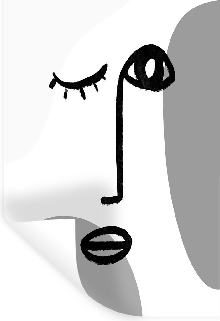 MuchoWow Wandtattoo Wandsticker Wandaufkleber Gesicht - Schwarz - Weiß 80x120 cm Selbstklebend und Repositionierbar - Repositionierbar - Wasser ...