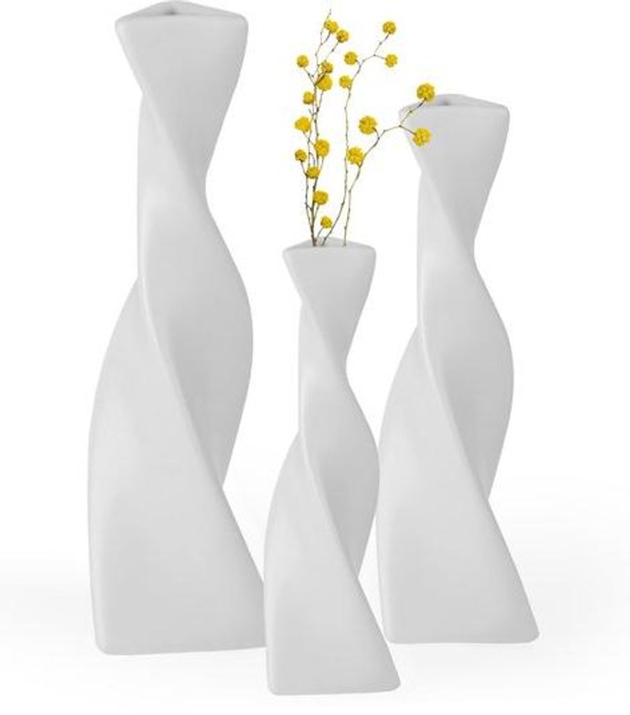 Keramische Vase Set 3teilig Weiß für Pampasgras und Trockenblumen