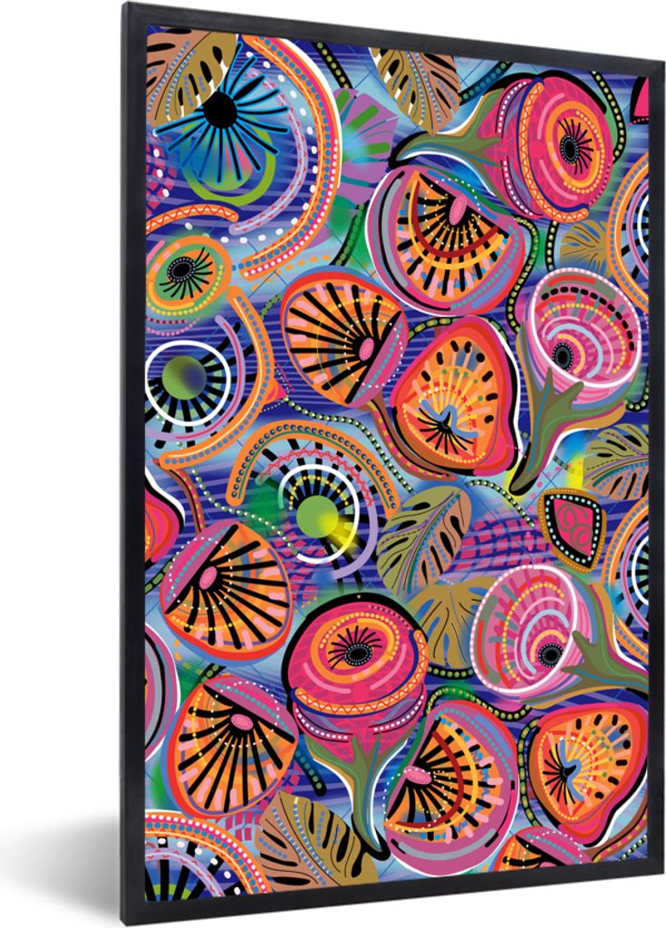 MuchoWow MuchoWow Gerahmtes Poster Kreis - Figuren - Blätter 60x90 cm - Poster mit zchwarzem Bilderrahmen - Kunst