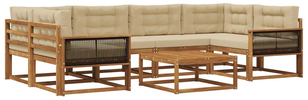vidaXL Outdoor-Sofagarnitur mit Kissen 7 pcs Natur und Beige