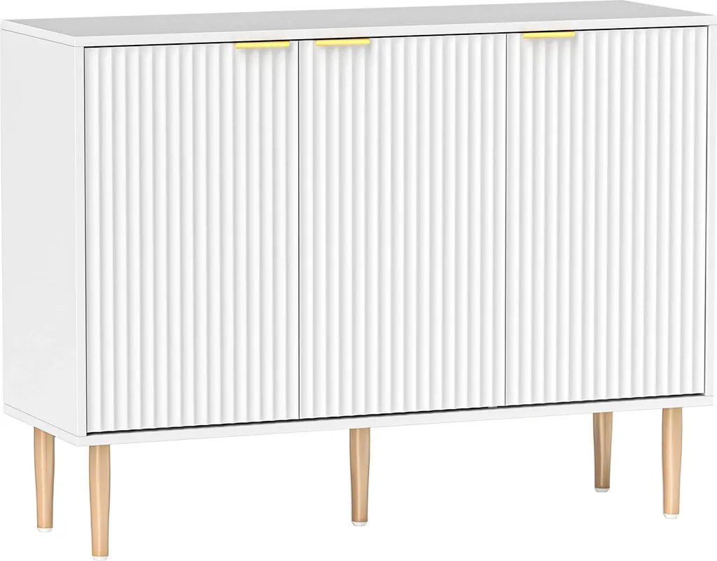 Sideboard Buffet Blanc 3 Portes Cannelées 107x35x80 cm à Monter