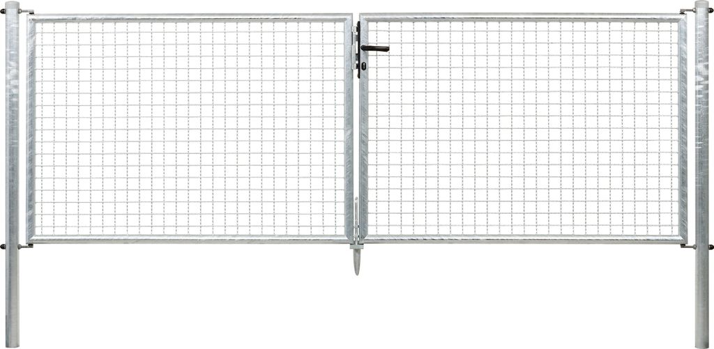 Alberts Wellengitter-Doppeltor mit Zubehör, Breite 300 cm, Höhe 100 cm, feuerverzinkt, zum Einbetonieren, Pfostentärke 60 mm